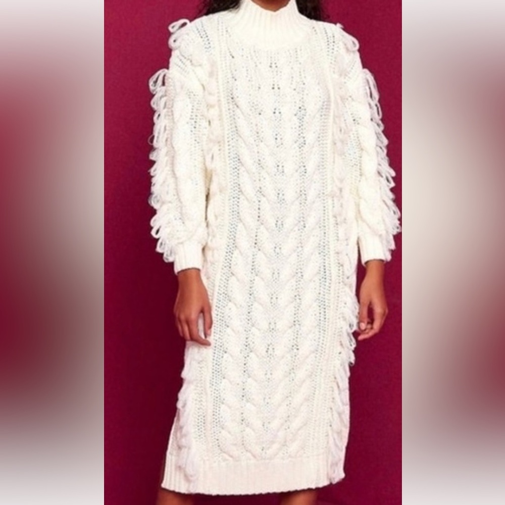 FarmRio White Midi Sweater Dress